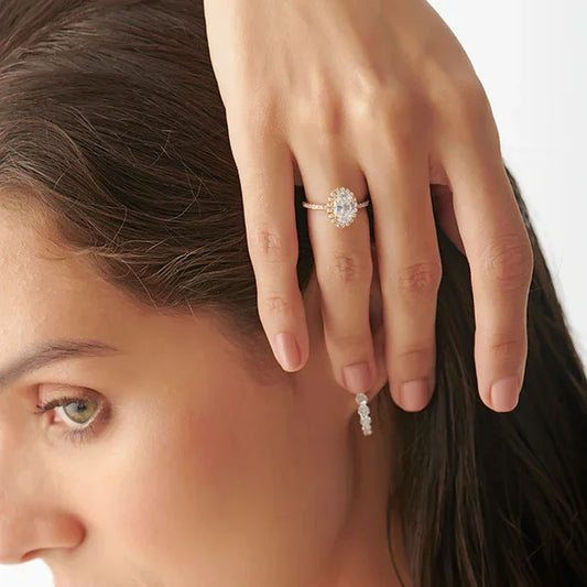 Oval Cut Engagement Ring with Halo Setting - MQ