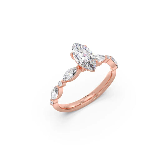 Marquise Cut with Side Diamonds Accent Engagement Ring - Rose
