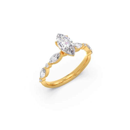 Marquise Cut with Side Diamonds Accent Engagement Ring - Yellow