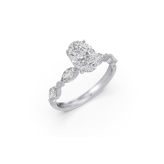 Oval Cut with Side Diamonds Accent Engagement Ring - White