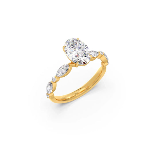 Oval Cut with Side Diamonds Accent Engagement Ring - Yellow