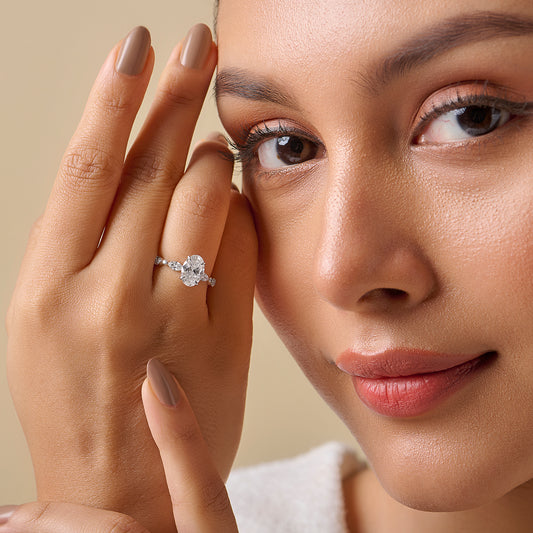 Oval Cut with Side Diamonds Accent Engagement Ring - MQ