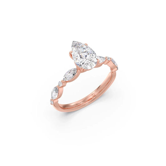 Pear Cut with Side Diamonds Accent Engagement Ring - Rose