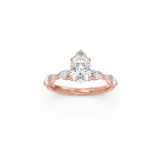 Pear Cut with Side Diamonds Accent Engagement Ring - Rose