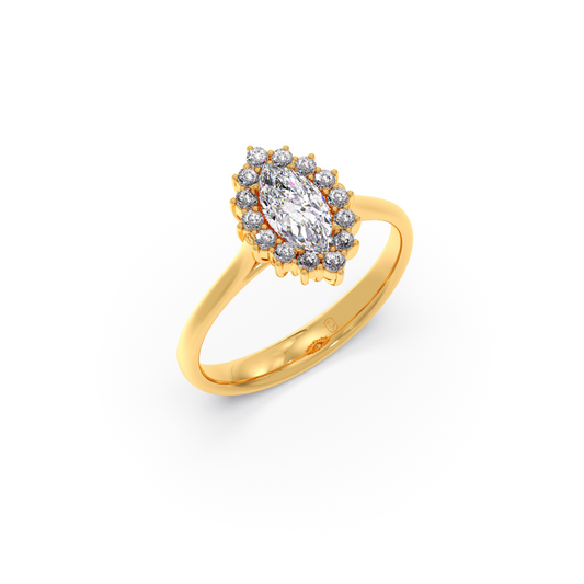 Marquise Shape Diamond with Halo Setting Ring - Yellow