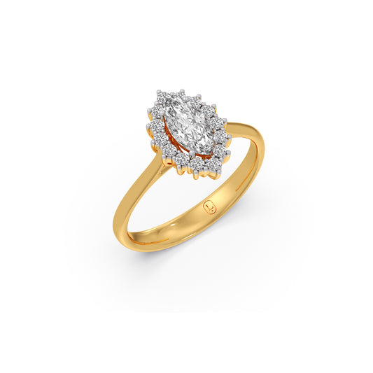 Marquise Shape Diamond with Halo Setting Ring - Yellow
