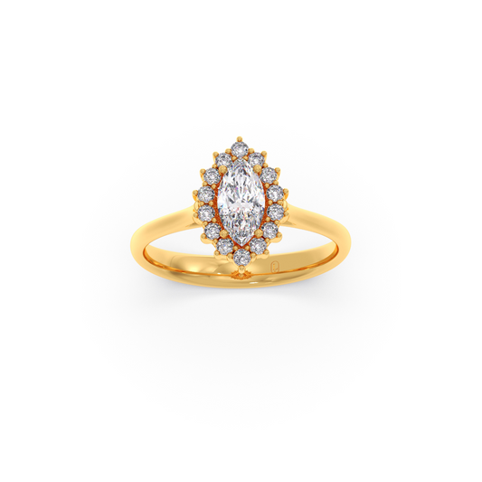 Marquise Shape Diamond with Halo Setting Ring - Yellow