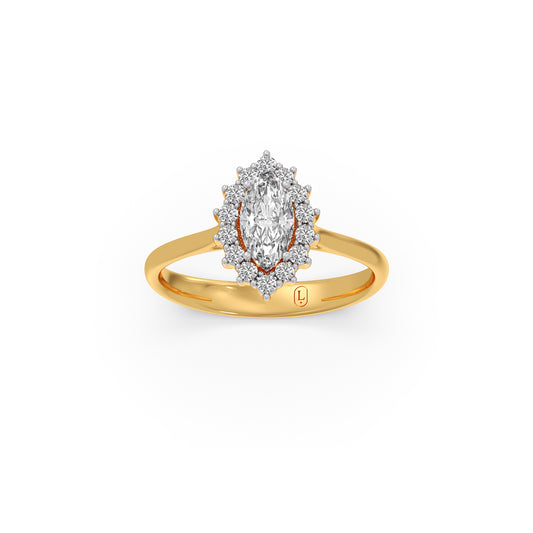 Marquise Shape Diamond with Halo Setting Ring - Yellow