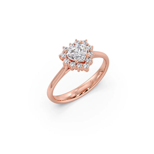 Heart Shape Diamond with Halo Setting Ring - Rose