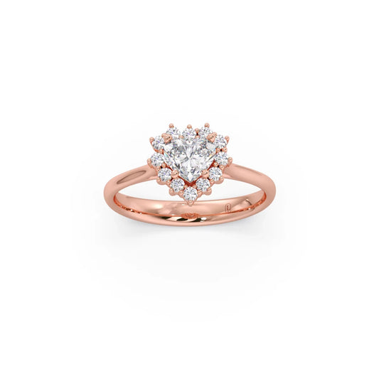 Heart Shape Diamond with Halo Setting Ring - Rose