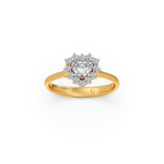 Heart Shape Diamond with Halo Setting Ring - Yellow