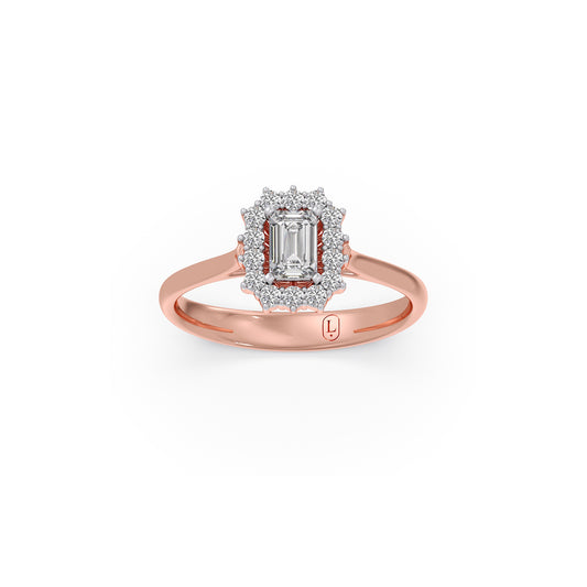 Emerald Shape Diamond with Halo Setting Ring - Rose