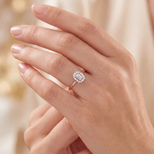 Emerald Shape Diamond with Halo Setting Ring - MH_AI