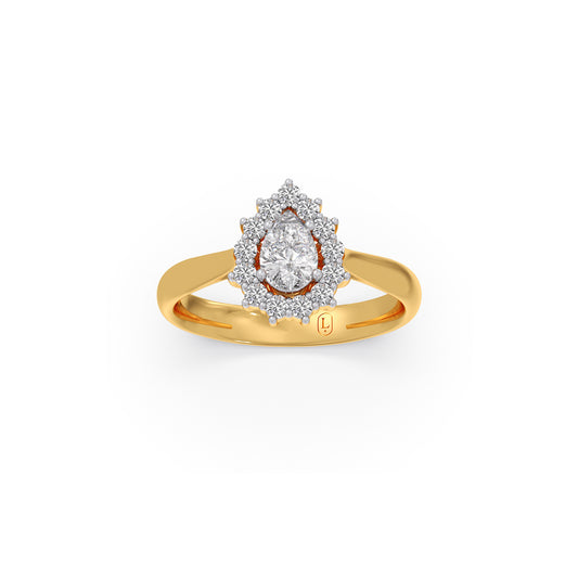 Tear Drop Shape Diamond with Halo Setting Ring - Yellow