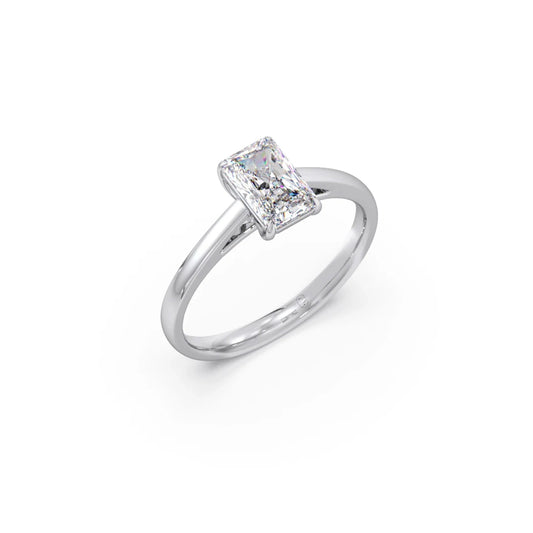 Solitaire Emerald Shape Diamond Engagement Ring - White