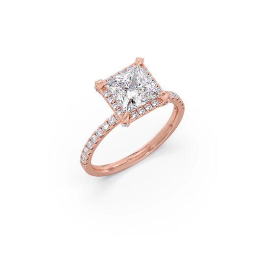 Princess Shape Diamond with Halo Setting Ring - Rose