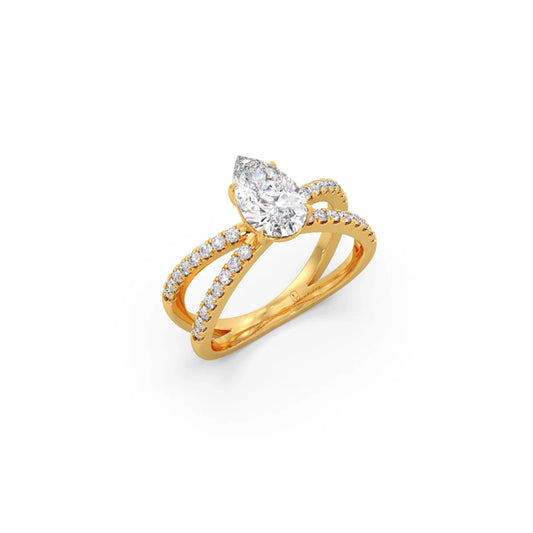 Pear Diamond Crossover Micro Pave Engagement Ring - Yellow
