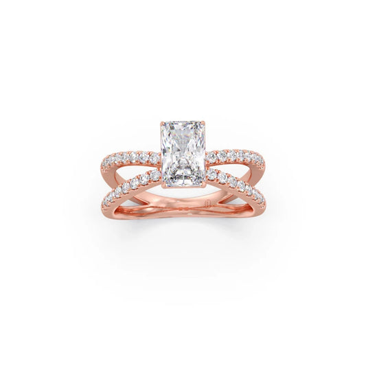 Emerald Diamond Crossover Micro Pave Engagement Ring - Rose