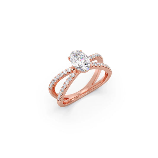 Oval Diamond Crossover Micro Pave Engagement Ring - Rose
