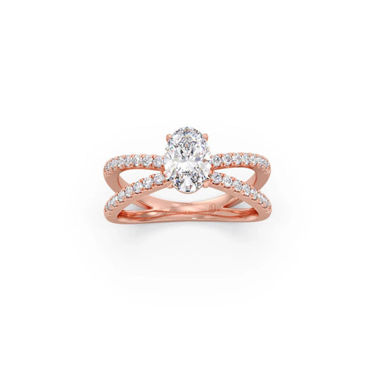 Oval Diamond Crossover Micro Pave Engagement Ring - Rose