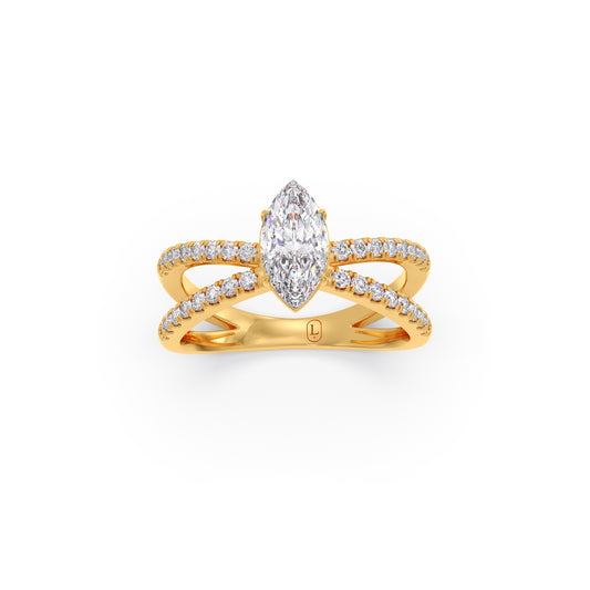Marquise Diamond Crossover Micro Pave Engagement Ring - Yellow