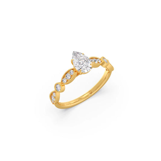 Vintage Milgrain Style Pear Shape Diamond Engagement Ring - Yellow