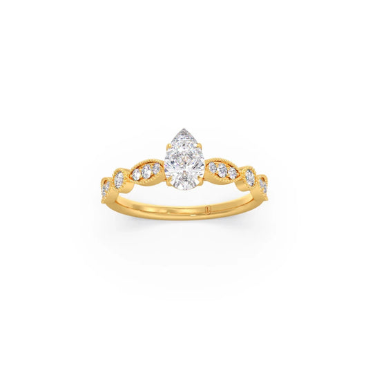 Vintage Milgrain Style Pear Shape Diamond Engagement Ring - Yellow