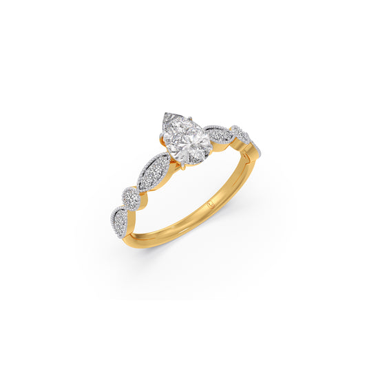 Vintage Milgrain Style Pear Shape Diamond Engagement Ring - Yellow