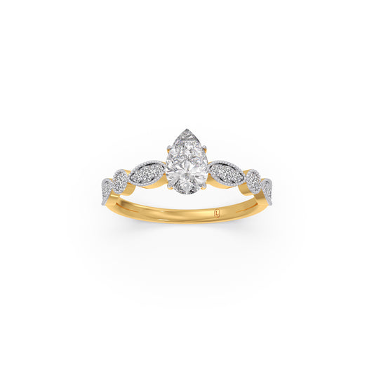 Vintage Milgrain Style Pear Shape Diamond Engagement Ring - Yellow
