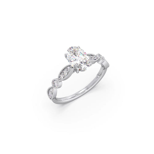 Vintage Milgrain Style Oval Shape Diamond Engagement Ring
