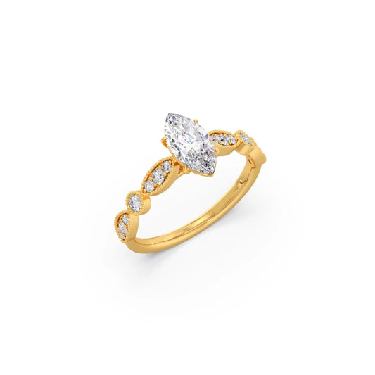 Vintage Milgrain Style Marquise Shape Diamond Engagement Ring - Yellow