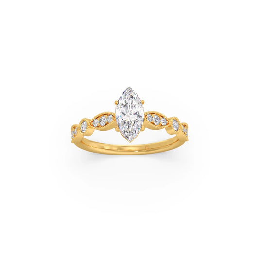 Vintage Milgrain Style Marquise Shape Diamond Engagement Ring - Yellow