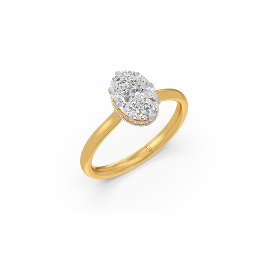 1.50 Cts Oval Shape Engagement Ring with Hidden Halo Setting - Yellow