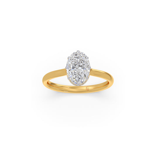 1.50 Cts Oval Shape Engagement Ring with Hidden Halo Setting - Yellow