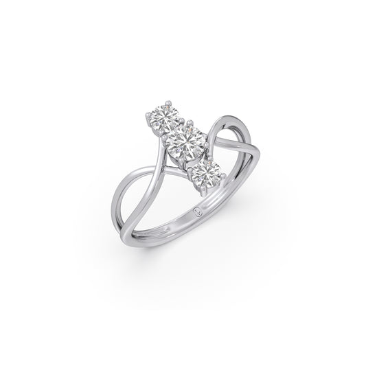 Interlocking Three-Stone Diamond Ring - White