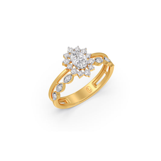 Vintage Halo Oval Diamond Ring - Yellow