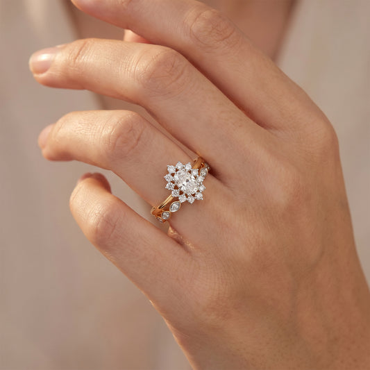 Vintage Halo Oval Diamond Ring - MH_AI