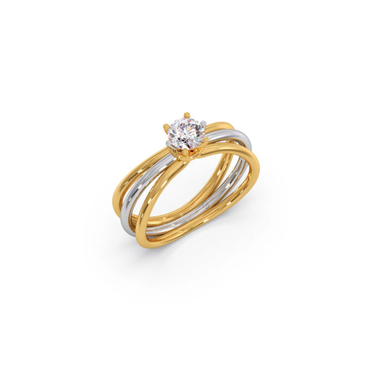 Intertwined Two-Tone Round Solitaire Ring - Yellow