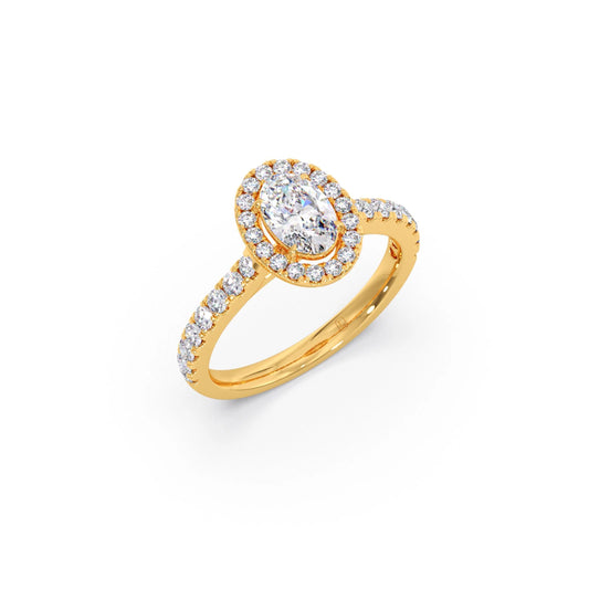 Sophisticated Oval Halo Solitaire Engagement Ring - Yellow