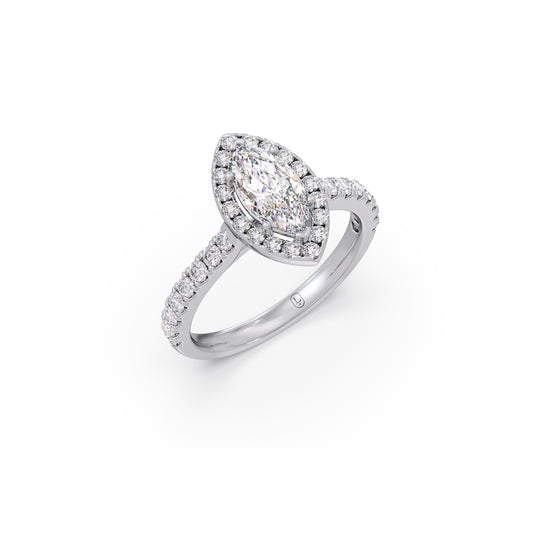 Graceful Marquise Halo Solitaire Engagement Ring - White