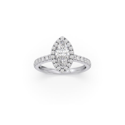 Graceful Marquise Halo Solitaire Engagement Ring - White
