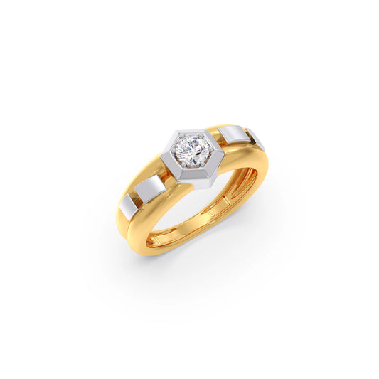 Two-Tone Men's Round Diamond Engagement Ring - Yellow