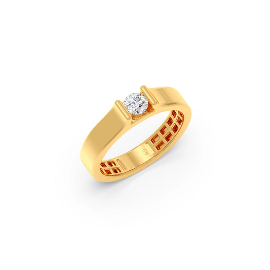 Modern Flat Band with Round Diamond - Yellow