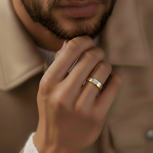 Men’s Modern  Solitaire Dual Tone Wedding Ring - MH