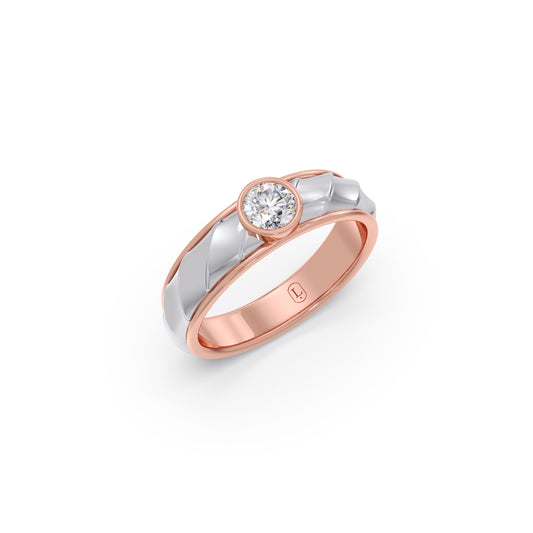 Mens Textured Solitaire Ring - Rose-White