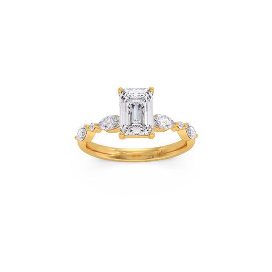 Emerald Cut with Side Diamonds Accent Engagement Ring - Yellow
