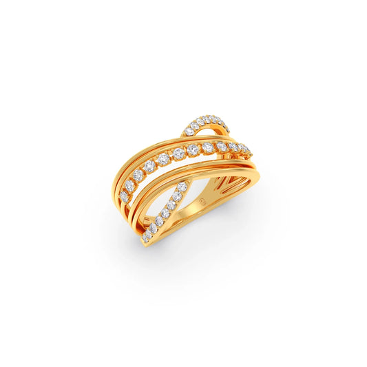 Multi-Row Crossover Diamond Ring - Yellow