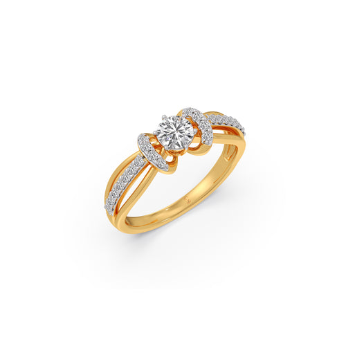 Round Solitaire with Diamond Accented Split Shank Ring