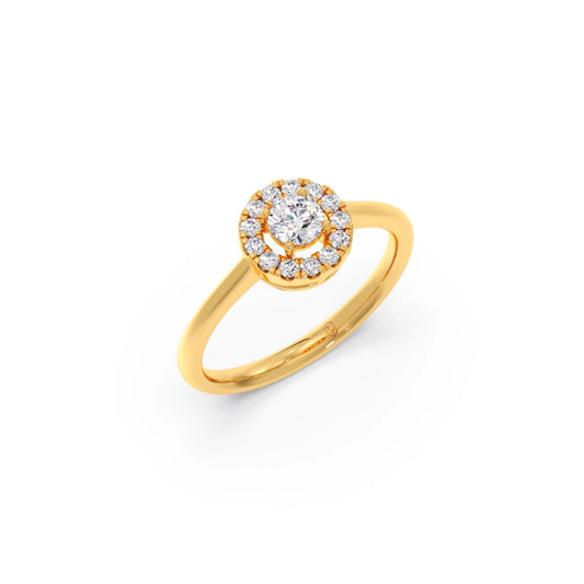 Round Halo Engagement Ring with Sleek Shank - Yellow