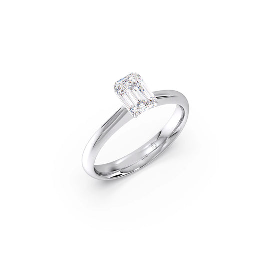 Four Prongs Emerald-Cut Solitaire Engagement Ring - White